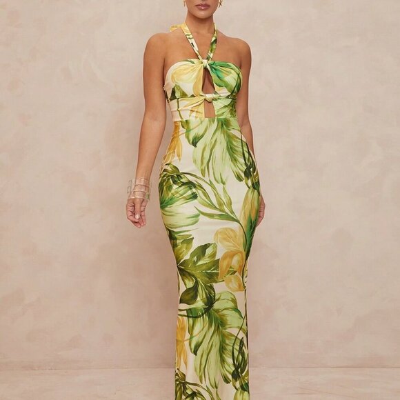 Multicolor Boho Women's Twist Back Bodycon Mermaid Dress - Picture 4 of 8